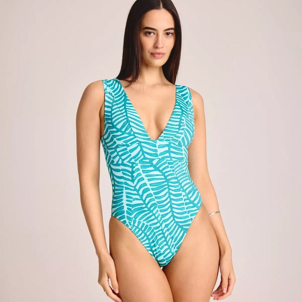 XS Vitamin A Women's Plunge Full Coverage One Piece Swimsuit Jade Print SIZE XS